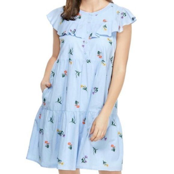NEW Gal Meets Glam Collection Floral Embroidered Ruffle Neck Shift Dress US 4 - Picture 1 of 12